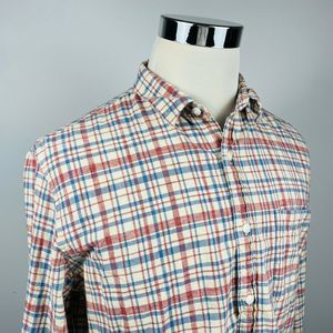 J Crew Large Button Front Shirt Red Blue Plaid